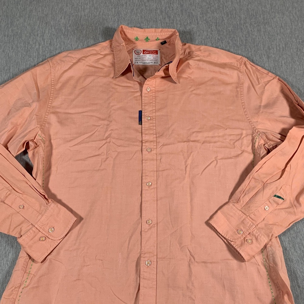 Robert Graham Shirt Mens 2XL Orange Peach Button Front Long Sleeve Cotton Casual - Picture 2 of 11